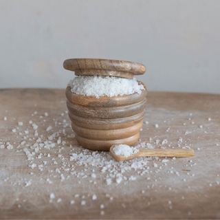 Carved Mango Wood Salt Cellar w/ Spoon