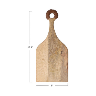 Mango Wood Cheese/Cutting Board with Leather Braided Handle Measurements
