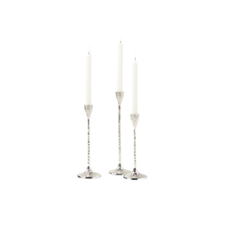 Silver Hammered Brass Candle Holders, Set of 3